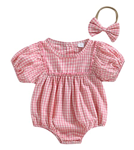 Image of Douhoow Infant Baby Girl Plaid Romper Baby Sweatshirt Romper Ruffle Festival Clothes Fall Winter Outfits with Headband