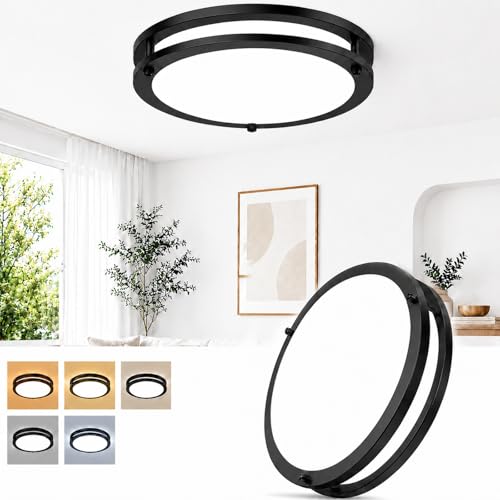 Image of 13Inch 36W Modern LED Ceiling Light Fixtures, 1-Pack Black Dimmable Flush Mount Ceiling Lights 3600lm, 2700K /3000K /4000K /5000K /6500K Adjustable Round led Lamps for Bathroom Bedroom Hallway Kitchen