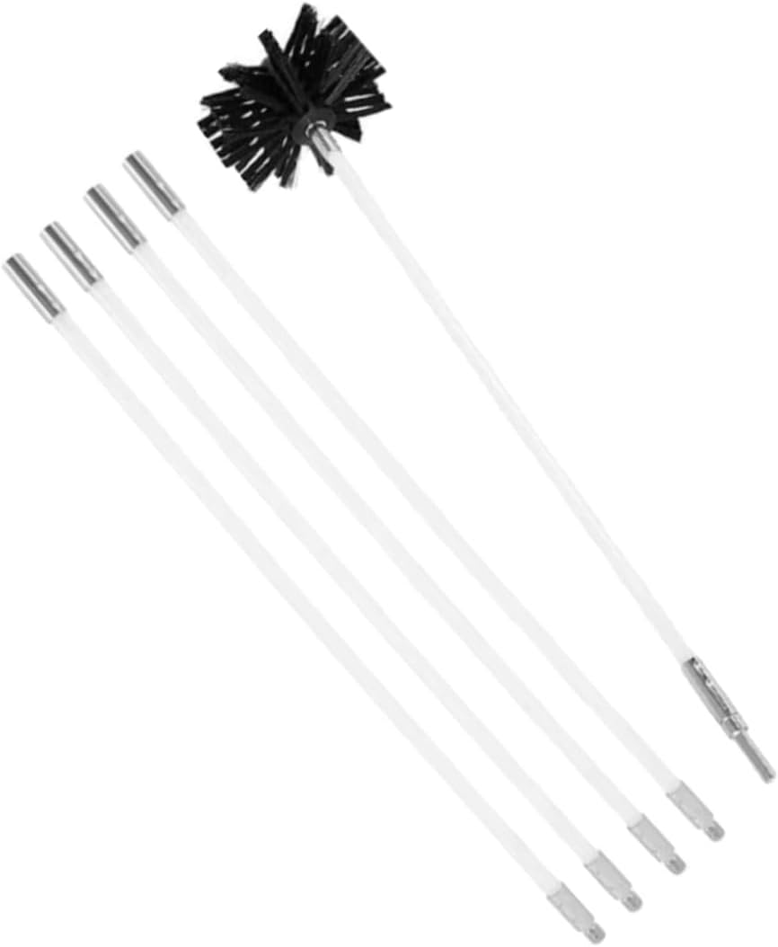 Wakauto Dryer Vent Cleaning Brush Kit with 4 Flexible Nylon Rods and 1 Curved Lint Removal Brush Head, Chimney Fireplace Duct Sweeping Tool for Dryer, Stove, and Boiler Pipe Cleaning