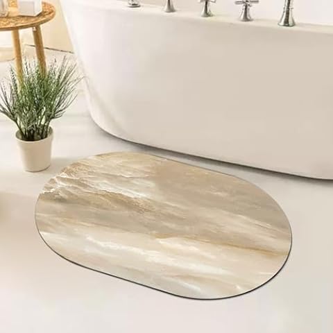 voofly Bathroom Mat Super Absorbent Bath Mats Quick Dry Thin Bathroom Rug Fit Under Door Non Slip Rubber Bath Mats for Bathroom Floor, Bathtub, Shower (Oval Marble, 20" x 32") Cover