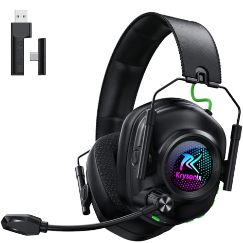 Wireless Gaming Headset with Noise Canceling Microphone for PC, PS5, PS4, Switch, Mac, 2.4 GHz Wireless & Bluetooth 5.4 Gaming Headphones, Cool RGB Lighting, 50Hr Battery, 50mm Drivers(Black)