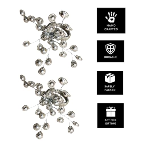 Image of Seed Bead Handmade Dinning Table Napkin Ring Holder Set for Tables Decoration Dinners Parties Everyday Use (Silver) - Pack of 12