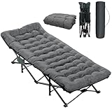 COWISH Camping Cot with Mattress, 75" L x 28" W Portable Folding Camp Bed for Adults, Camping Bed with Carry Bag for Travel Tents, Spare Beds, Maximum Weight Capacity 450 lbs, Grey