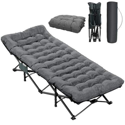 COWISH Camping Cot with Mattress 75 L x 28 W Portable Folding Camp Bed for Adults Camping Bed with Carry Bag for Travel Tents Spare Beds Maximum Weight Capacity 450 lbs Grey
