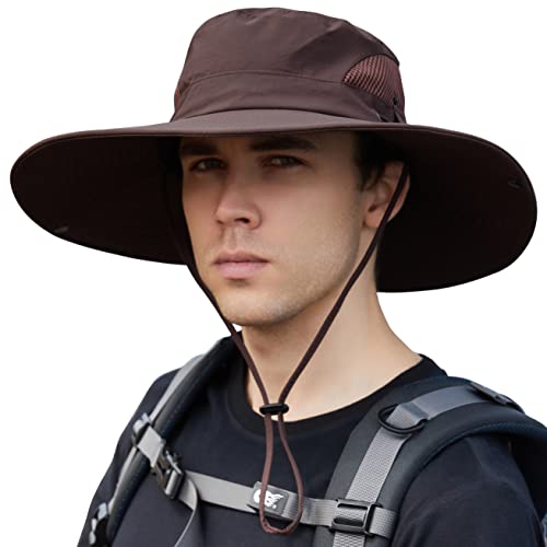 Muryobao Mens Sun Hat Summer Outdoor Upf50+ Uv Protection Waterproof Wide Brim Bucket Hats Foldable Boonie Cap For Fishing Hiking Garden Beach Safari Coffee #TOP1