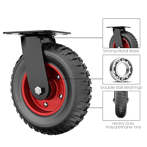 Houseables 8 Inch Caster Wheels, Swivel Wheels, Rubber Casters, Large, for Cart, Heavy Duty, Outdoor, Off Road, Offroad, All Terrain, Flat Free Tire, No Flat, Industrial, Castor, Dolly, Utility Cart by Houseables - Image 3