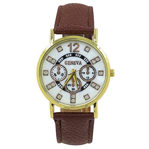 Jewelry Women's Shell Texture Dial Faux Leather Wrist Watch Coffee