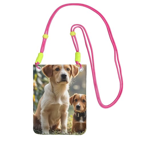 Pochette pour téléphone portable femme design chien mignon fuchsia à bandoulière