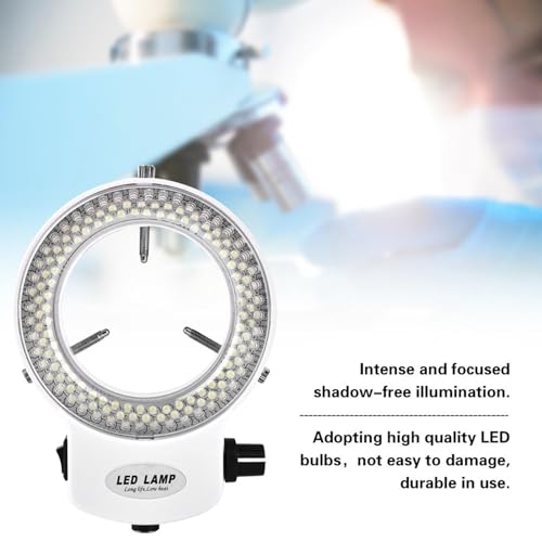 LED Ringlichtlampe, 144 LED Perlen Beleuchtung, Einstellbare Helligkeit Mikroskop Lichtquellen Ringlampe für Stereomikroskope Kameras Zusatzbeleuchtung (White, EU Plug