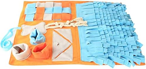 PawfectPals Pet Snuffle Mat Orange and Blue Dog Feeding Mat, Reduce Stress Relief, Durable Interactive Dog Toys Encourages Natural Foraging Skills