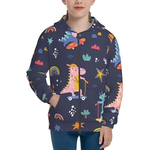 Cartoon Dinosaur Scooter Sport Blue Kids Pullover Hoodies Boys Zip Up Sweatshirts Girls Athletic Clothes with Pocket3