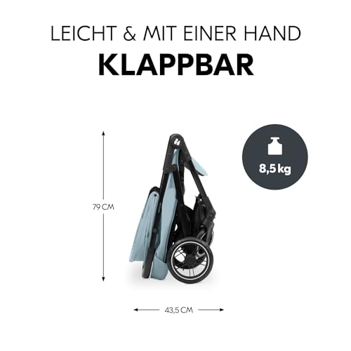 Hauck Kinderwagen Shop N Care, Klappbuggy bis 25 kg mit Liegefunktion, Getränkehalter und Snack Tablett, Klein Zusammenklappbar, Sonnenverdeck (UPF 50+), XL Korb (Dusty Blue) – Bild 4