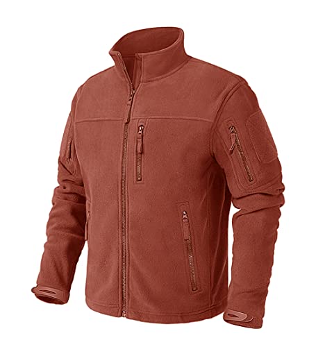 Crysully Men's Fleece Military Jacket Warm Winter Soft Coat With Multi Pockets Orange Red #TOP6