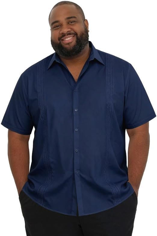 Men’s Big & Tall Cuban Guayabera Shirt – Casual Short Sleeve Spread Collar Button-Down for Summer Beach Vacation