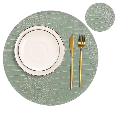 Set de table rond en cuir vert lavable de 33 cm (lot de 6) - 2