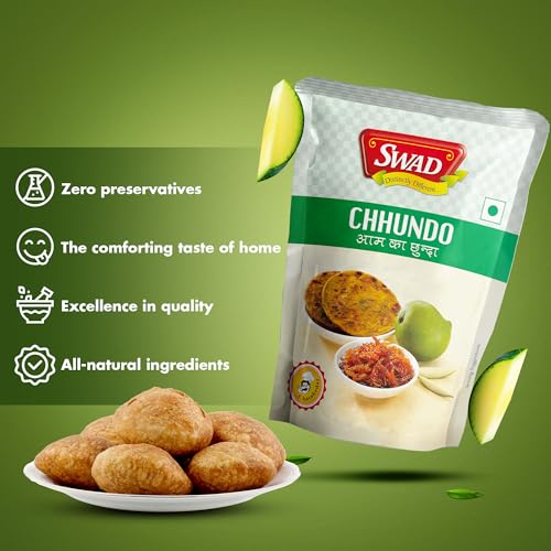 Image of SWAD Distinctly Different and Delicious Pack of Garlic Pickle /Lahsun Achar - 200g| Green Chilli Pickle /Hari Mirchi Achar - 200g| Mango Chhundo Pickle /Aam Chhunda, 200g Pack of 3