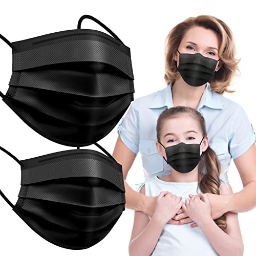 Masque enfant 50 pièces et masque chirurgical adulte 50 pièces Pack familial (grand et petit) Masques jetables 3 plis certifiés CE Masques de protection Masques faciaux Enfants et adultes Noir 100 p Cover