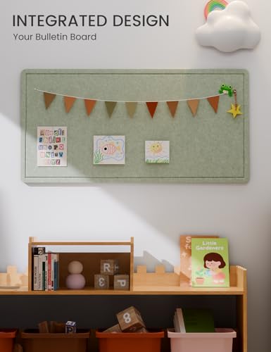 Fluxynara Bulletin Board, 35\" x 17.5\" Cork Board Alternative with 12 Safe Removable Adhesive Tabs, Foldable Felt Pin Board for Home Office, Classroom, Bedroom,Entryway for Walls— Sage - Thumbnail 6