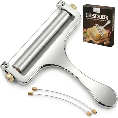 Draiovo Wire Cheese Slicer For Block Cheese, With 2 Extra Wires, Adjustable Hand-Held Cheese Cutter For Mozzarella, Cheddar, Gruyere (Silver)