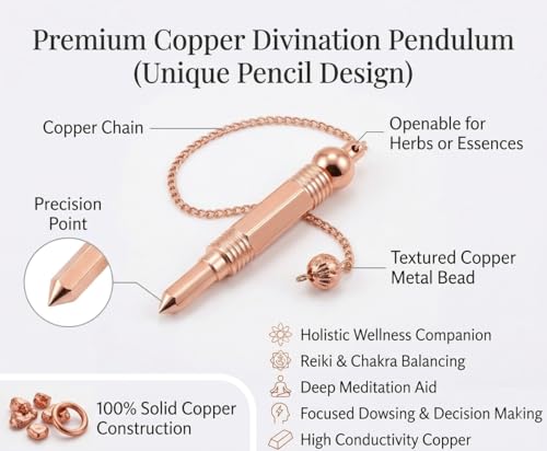 Image of Pencil Design Copper Pendulum for Reiki Healing, Dowsing & Chakra Balancing - Divination & Meditation Tool for Energy Cleansing