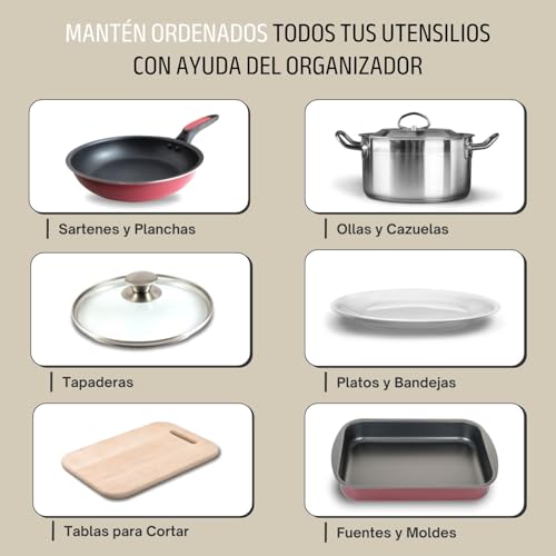 Miniatura 9 de Elispaces Organizador De Sartenes Y Ollas Extensible Con 10 Separadores 2 Clips De Silicona Antiderrame - Soporte De Espátula Soporte Ajustable Para Almacenaje De Tapas, Ollas, Sartenes, Platos...