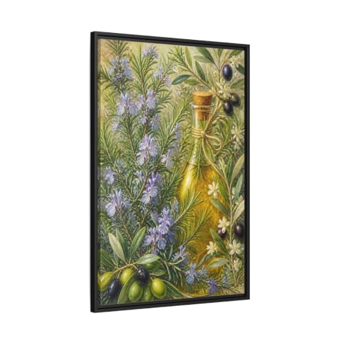 Tableau cuisine olives romarin 60x90 cadre noir robuste anti-déformation