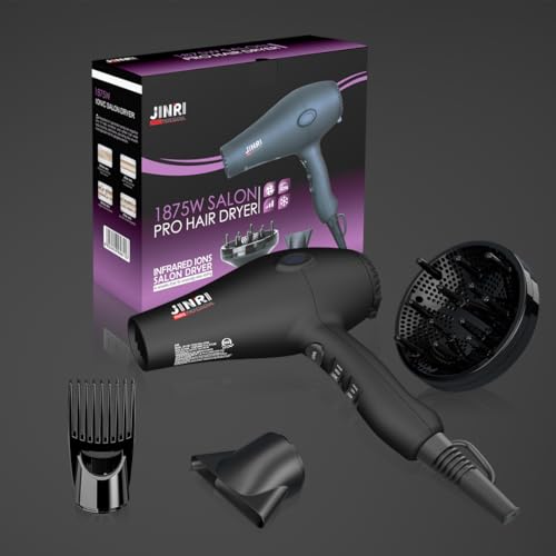 Blow Dryer - JINRI 1875W Diffuser Hair Dryer for Salon & Personal Use Powerful, Fast Drying with Diffuser and Comb & Nozzle for Women & Men, ALCI Safety Plug, Black - image 8