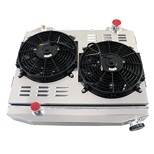 Coolingsky 4 Row Aluminum Radiator & Fan Shroud & Relay Kit Compatible For 1957-1959 Ford Mercury Fairlane Ranchero Victoria &Many V8 Cars #TOP3