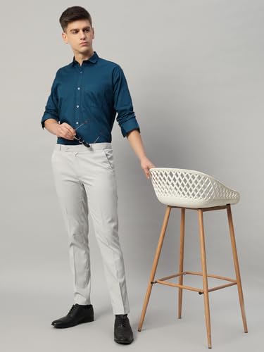 Image of Vogaan Formal Pant with Expandable Waist for Men | Men's Cotton Regular Fit Flat Front Pant for Party and Casual Wear