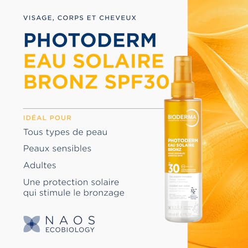 BIODERMA Photoderm Eau solaire Bronz SPF30 - Haute protection contre les UVA - Peaux sensibles - Stimule le bronzage naturel - Flacon pompe 200 ml