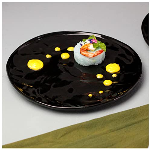Roro Ceramic Stoneware Wavetop Style Glazed Handmade Fine Dining Black Round Dinner Plates | Sushi Platter, 10.5 Inch X 2 #TOP5