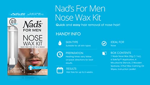 Nad's For Men Nose Waxing Kit, Nose Hair Removal, Nose Wax, Wax Kit Includes 30G Hard Wax, 4 Moustache Protectors, 6 Applicators, 3 Spatulas, 3 Post Wax Wipes #TOP5