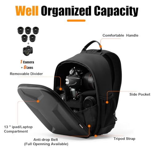 Cwatcun Camera Backpack Hardshell for Photography, 2 in1 Shockproof Camera Sling Bag, Waterproof Camera Case Crossbody with Tripod Holder, Rain Cover for Canon Nikon Sony Fuji DSLR SLR Mirrorless - Thumbnail 5