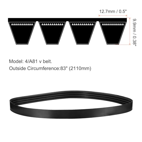 Image of uxcell 4 /A81 or 4 /4L830 Banded V-Belt Classic Wrapped Rubber, 4 Banded /4 Ribs, A Profile, 81 inch(2060mm) Inside Circumference