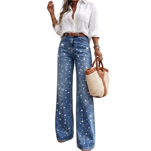 ACTIFORTERRAS Bell Bottom Jeans for Women High Waisted Ripped Flare Denim Pants Long Inseam Light Stretch Blue Jeans