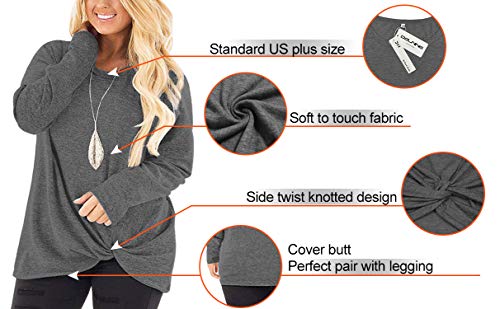 Image of DOLNINE Womens Plus Size Knotted Tops Long Sleeve Tee Shirts Loose Casual Blouse