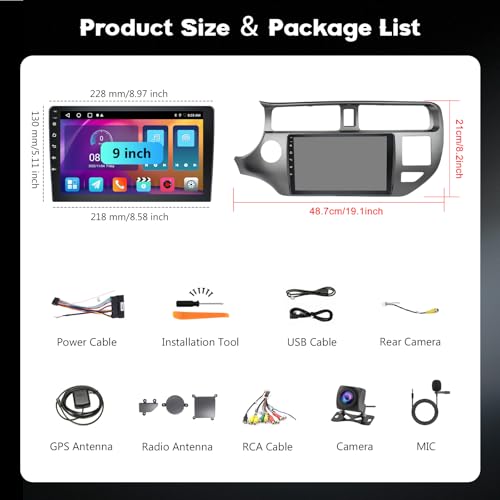 5Ghz WiFi [2G+64G] Android 15 Car Radio for Kia Rio 2012 2013 2014 Car Stereo with Wireless Carplay Android Auto, 9 Inch HD Touchscreen with GPS Bluetooth FM/RDS EQ SWC 26UI Backup Camera MIC by Inefala - Image 7