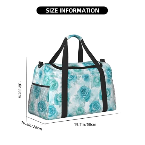Turquoise Roses Snowflake Duffle Bag Foldable Travel Tote Bag Carry On Large Weekender Overnight Bags Waterproof Gym Bag For Women Men4