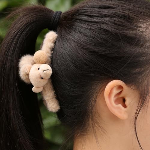 Pinces à cheveux peluche douce style polyvalent kaki et marron - 7