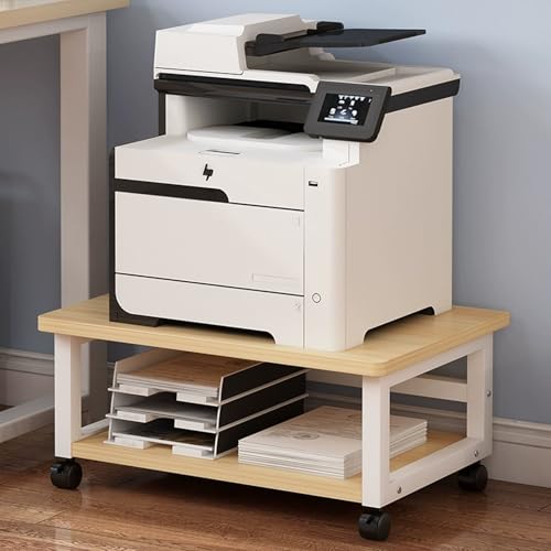Soporte para impresora móvil rodante con ruedas bloqueables, compacto debajo del escritorio, carrito de impresora y estante de almacenamiento para suministros de oficina, estante multifuncional para