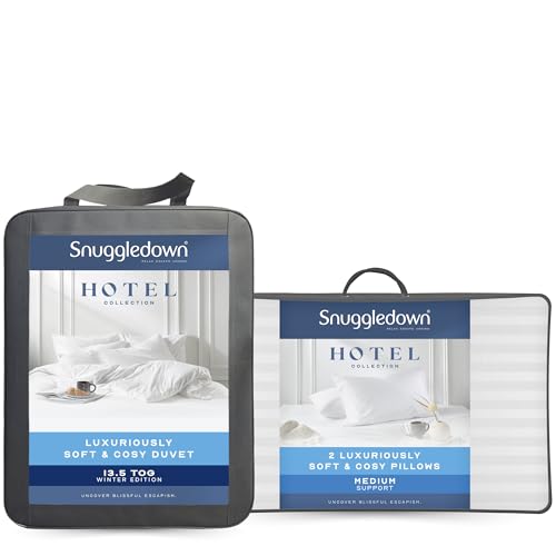Snuggledown Hotel Collection Double Duvet - 13.5 Tog Warm Winter Premium Quilt Ideal for Cold & Chilly Nights, 2 Pillows - Soft Touch Cover, Hypoallergenic, Machine Washable, Size (200cm x 200cm)