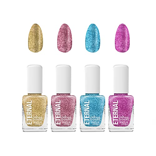 Eternal Nail Polish Set 4 Piece Kit: Long Lasting, Quick Dry and Cruelty Free. Made in USA - 0.46 Fluid Ounces Each (All that Glitter) Eternal Nail Polish Set 4 Piece Kit: Long Lasting, Quick Dry and Cruelty Free. Made in USA - 0.46 Fluid Ounces Each (All that Glitter)
