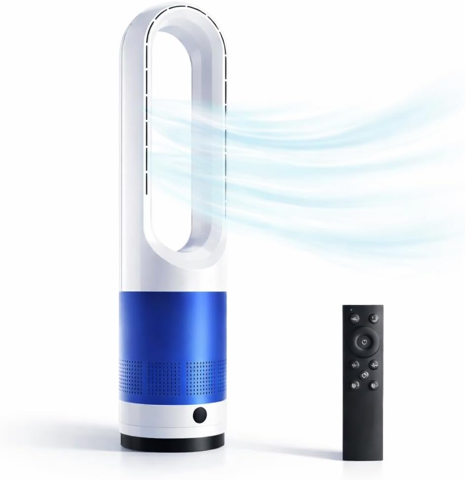 22" Bladeless Tower Fan with Remote Control, 80° Oscillating Tower Fan for Bedroom, 8 Speeds, 8H Timer, Quiet Cooling Fan with LED Display, Standing Fan for Home Office