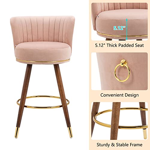 Gnixuu Bar Stools Set Of 2, 360 Degree Swivel Barstools, Modern Upholstered Counter Height Bar Stools With Back, 28 Inch Kitchen Island Bar Chair, Solid Wood Legs(Pink) #TOP4