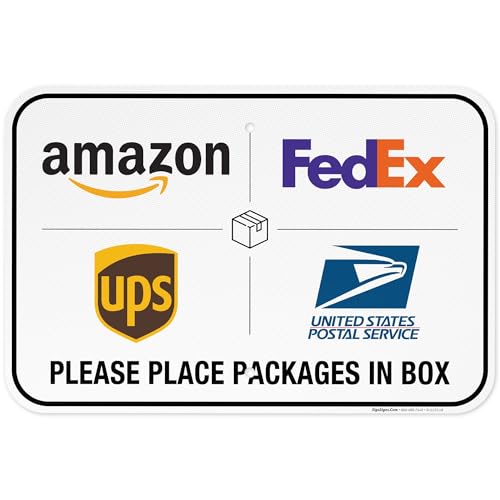 Image of Package Delivery Sign, Please Leave Packages Here Sign, FedEx, Amazon, UPS, USPS, 12x18 Inches, 3M EGP Reflective .080 Aluminum, Fade Resistant, Made in USA by Sigo Signs