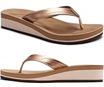 COFACE Flip Flops for Women With Comfortable Arch Support Ladies Fashion Platform Thong Sandals Soft Yoga Mat Sole For Beach/Indoor Outdoor, size 6 Khaki Gold