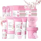 Sakura Skin Care Set Geschenke, 21pcs Korean Skincare Set mit Gesichtsmaske, Niacinamide Serum...