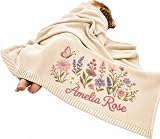 Cools Love Personalized Knit Baby Blanket, Custom Name Embroidered Wildflower Blanket, Butterfly Baby Girl Keepsake, Newborn Gift