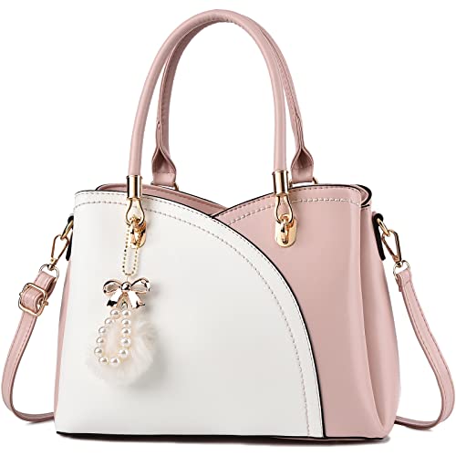 I IHAYNER Womens Leather Handbags Purses for Girls Top-handle Large Totes Satchel Shoulder Bag for Ladies with Pompom Pink by I IHAYNER - Used condition - US$13.25