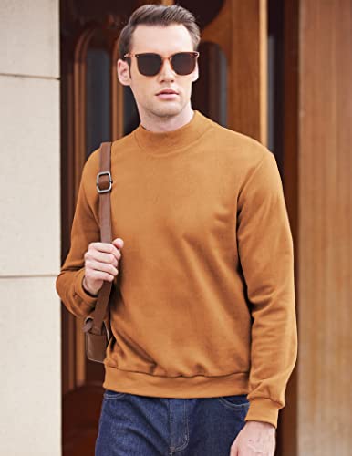 Coofandy Men's Plain Crew-Neck Sweatshirt Vintage Aesthetic Sweatshirts Fitted Pullover Brown #TOP2